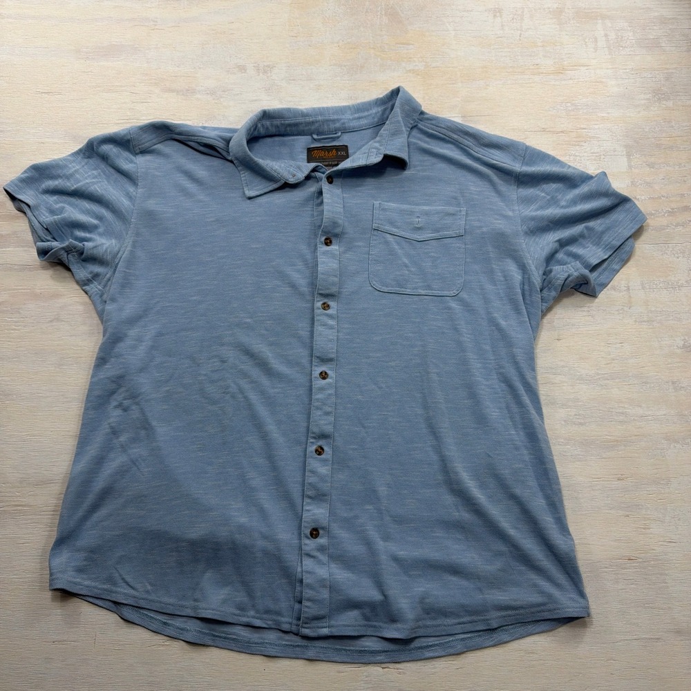 Marsh Wear Shirt Short Sleeve Button Down Pocket Heather Blue Mens XXL
